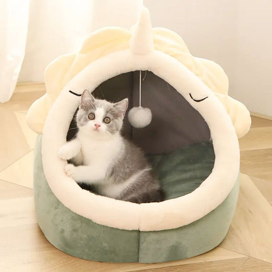 Soft Dino Cave Pet Bed – Warm & Comfy Cat Hideout