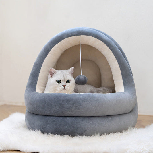 Grey Cozy Velvet PP Cotton Cave Cat Bed