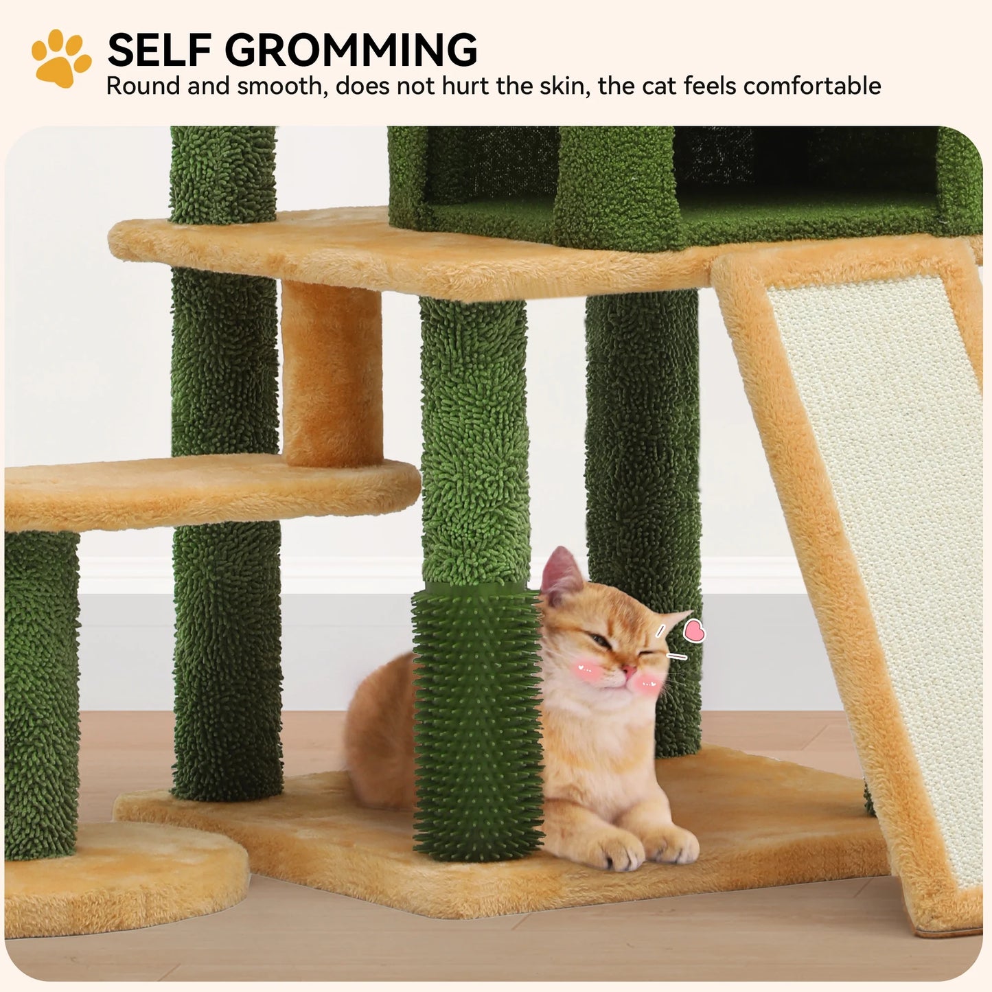73" Large Cactus Cat Tree Tower with Cat Scratching Posts Cozy Condo Perch for Indoor Cats, Green&Yellow