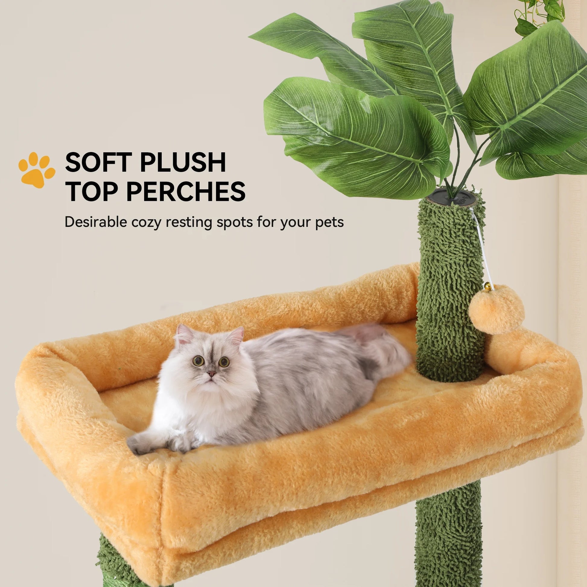 73" Large Cactus Cat Tree Tower with Cat Scratching Posts Cozy Condo Perch for Indoor Cats, Green&Yellow