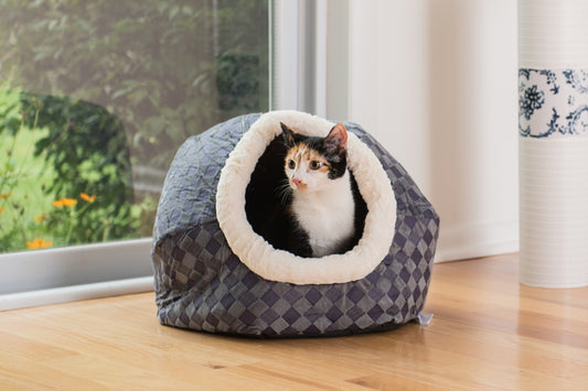 Soft Velvet checkered Cave Cat Bed