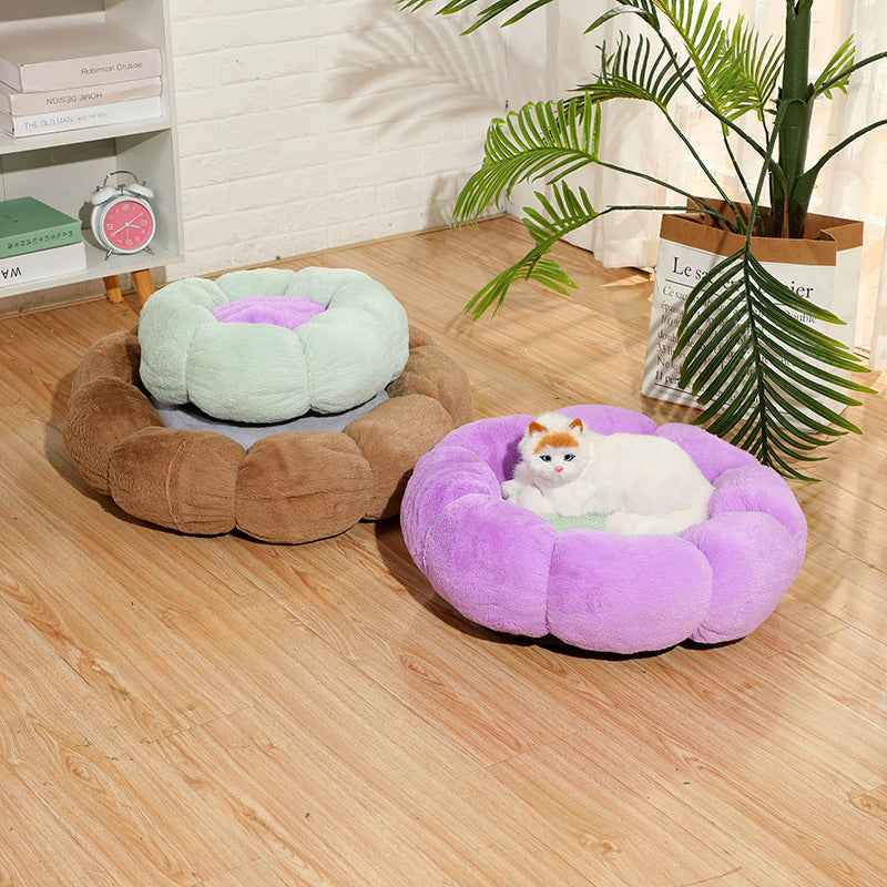 Plush Velvet Flower Nest - Cat Bed