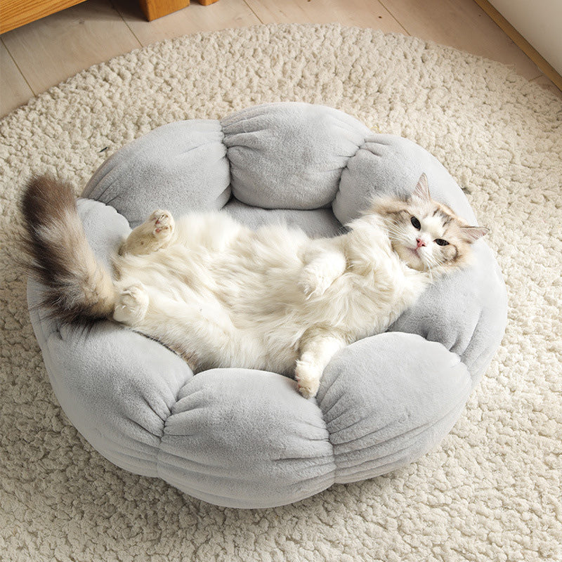 Plush Velvet Flower Nest - Cat Bed