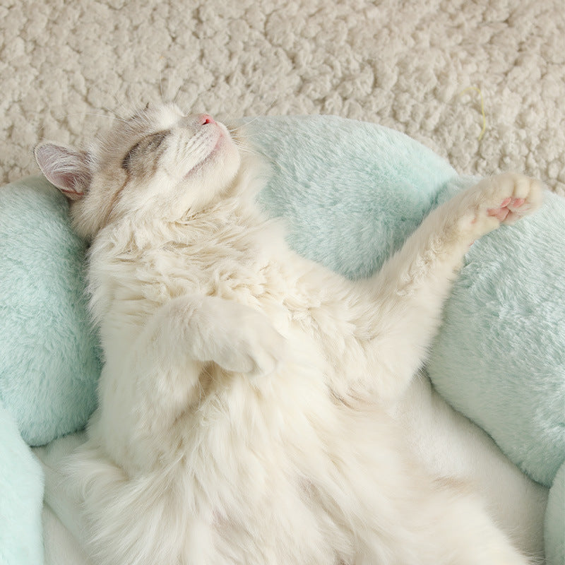 Plush Velvet Flower Nest - Cat Bed