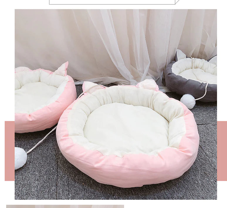 Pink Cat Ears Washable Cat Bed