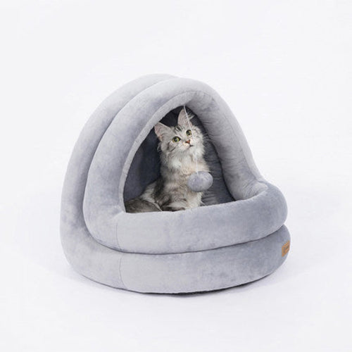 Grey Cozy Velvet PP Cotton Cave Cat Bed