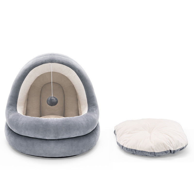 Grey Cozy Velvet PP Cotton Cave Cat Bed