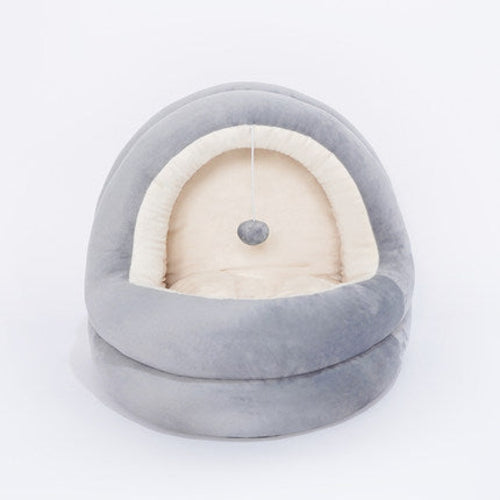 Grey Cozy Velvet PP Cotton Cave Cat Bed