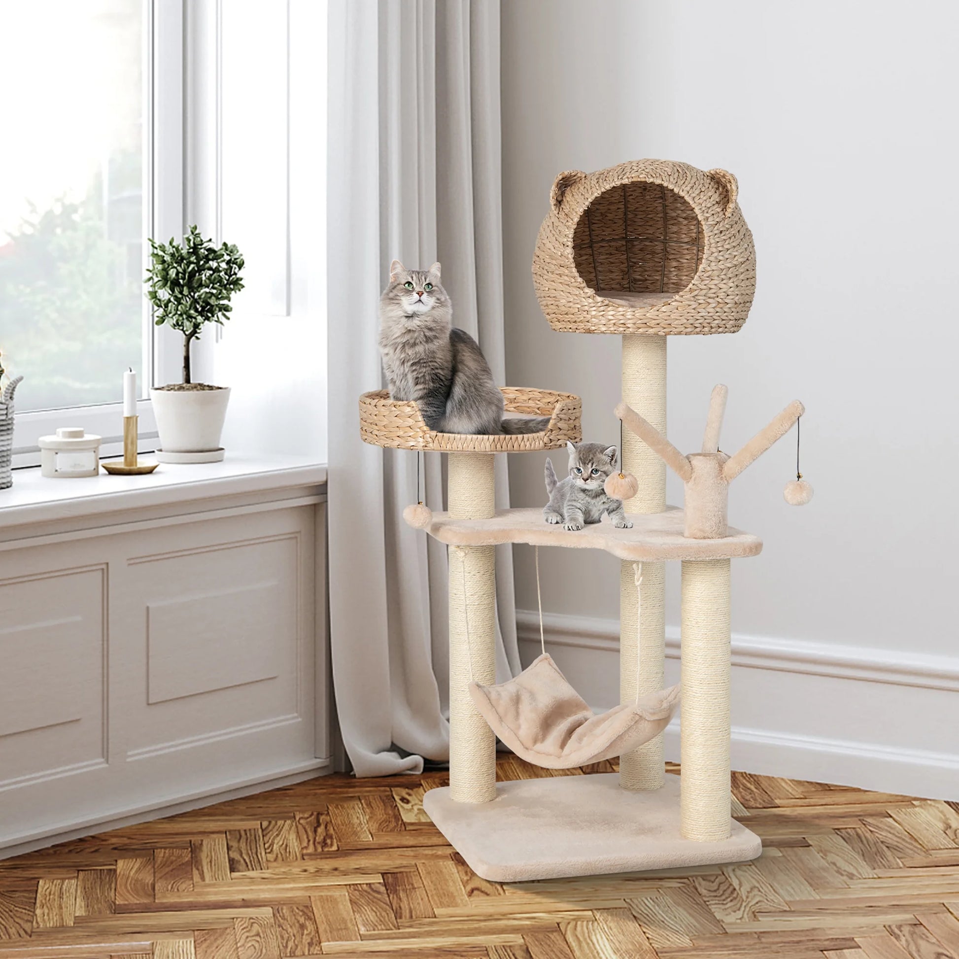 48'' Tall Cat Tree Tower Multi-Level Play Activity Center Withcondo Hammock Cushion