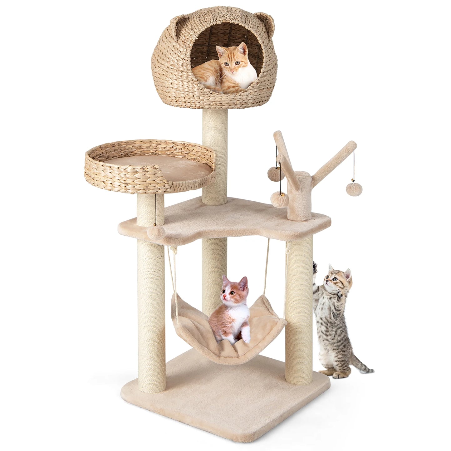 48'' Tall Cat Tree Tower Multi-Level Play Activity Center Withcondo Hammock Cushion