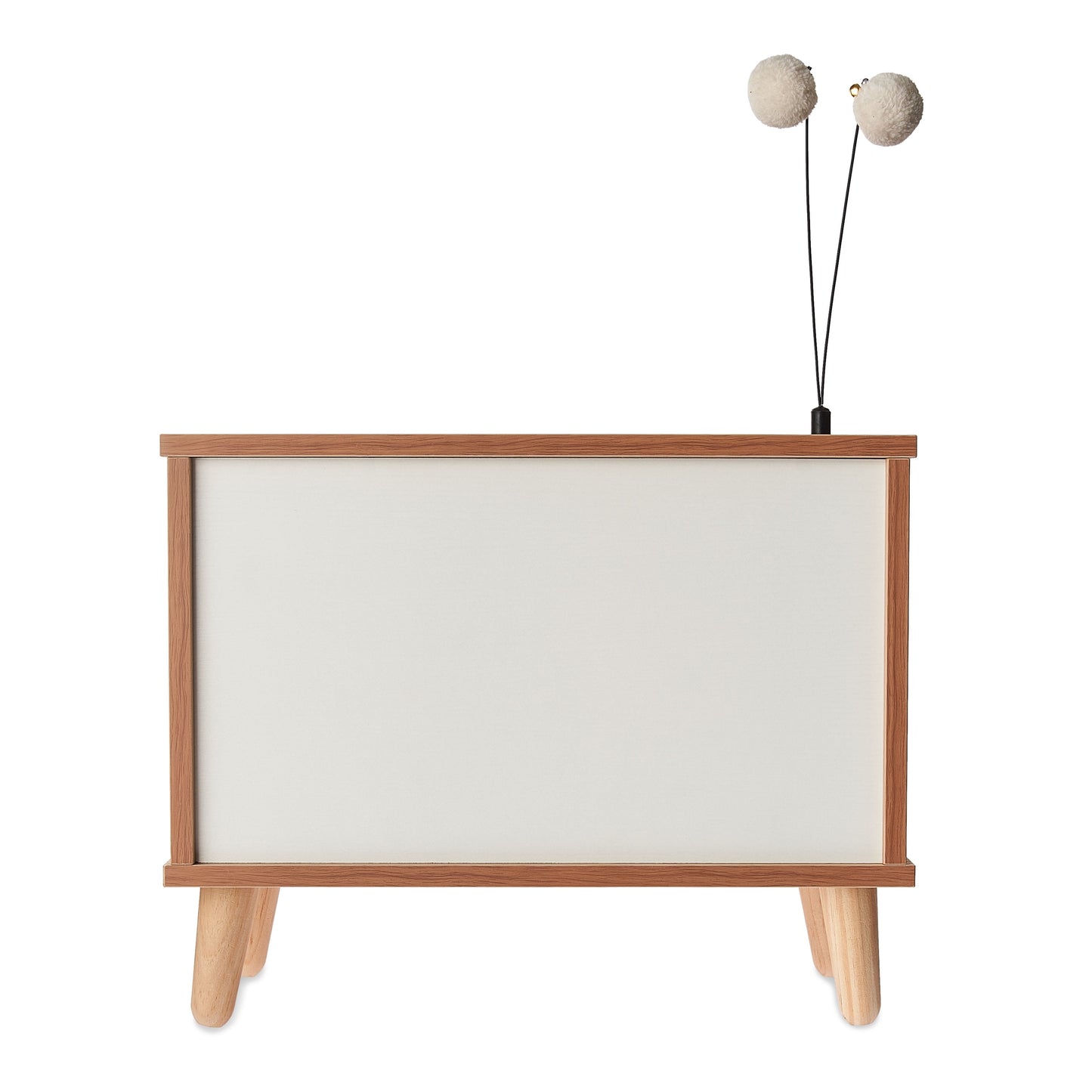 Purr-View Retro TV Cat Condo with Jute Scratching Pad & Washable Mat, Ball Toy Antenna, White & Tan, 20" L X 11.5" W X 16" H