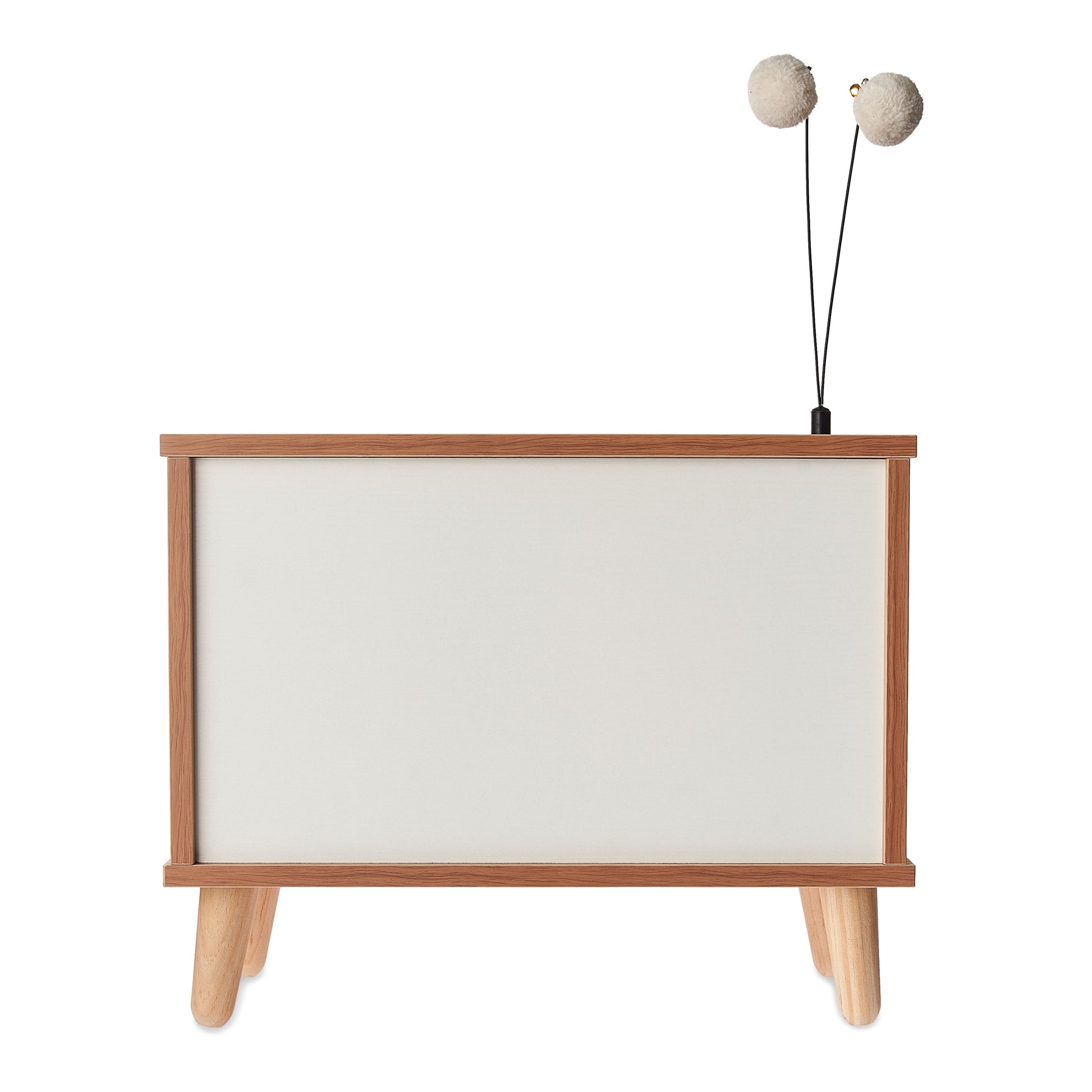 Purr-View Retro TV Cat Condo with Jute Scratching Pad & Washable Mat, Ball Toy Antenna, White & Tan, 20" L X 11.5" W X 16" H