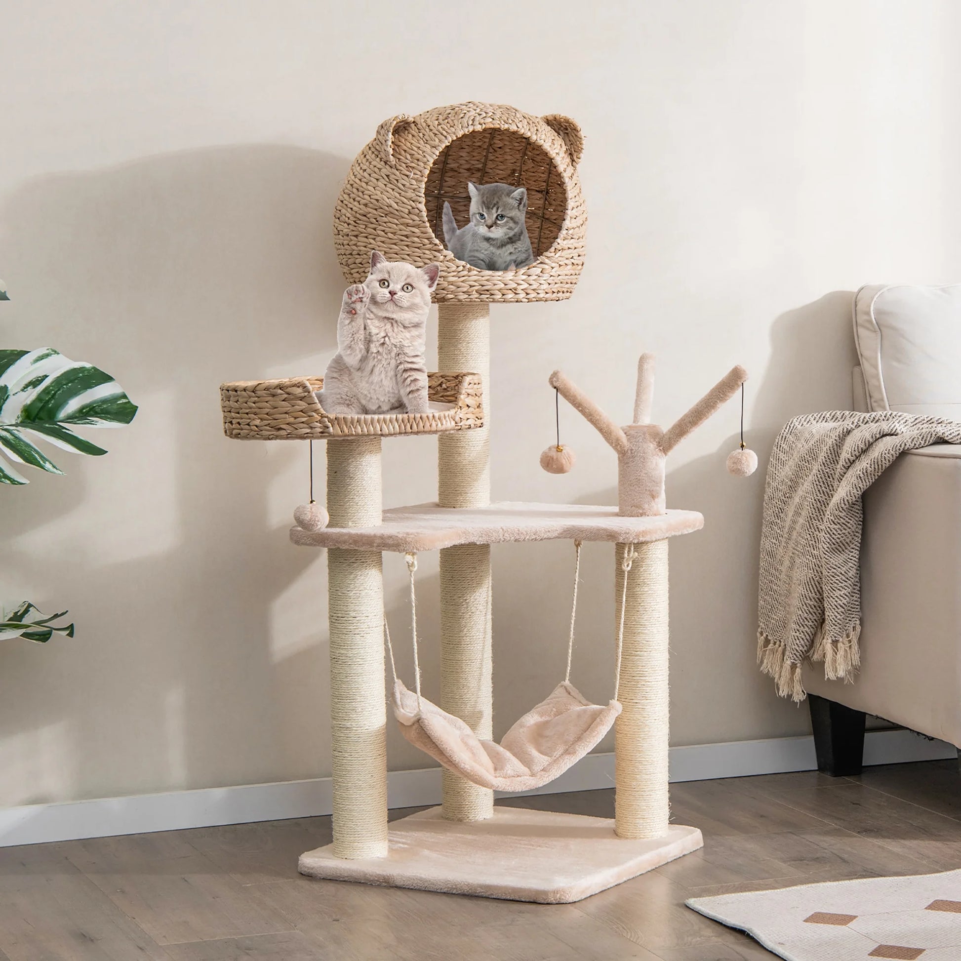 48'' Tall Cat Tree Tower Multi-Level Play Activity Center Withcondo Hammock Cushion